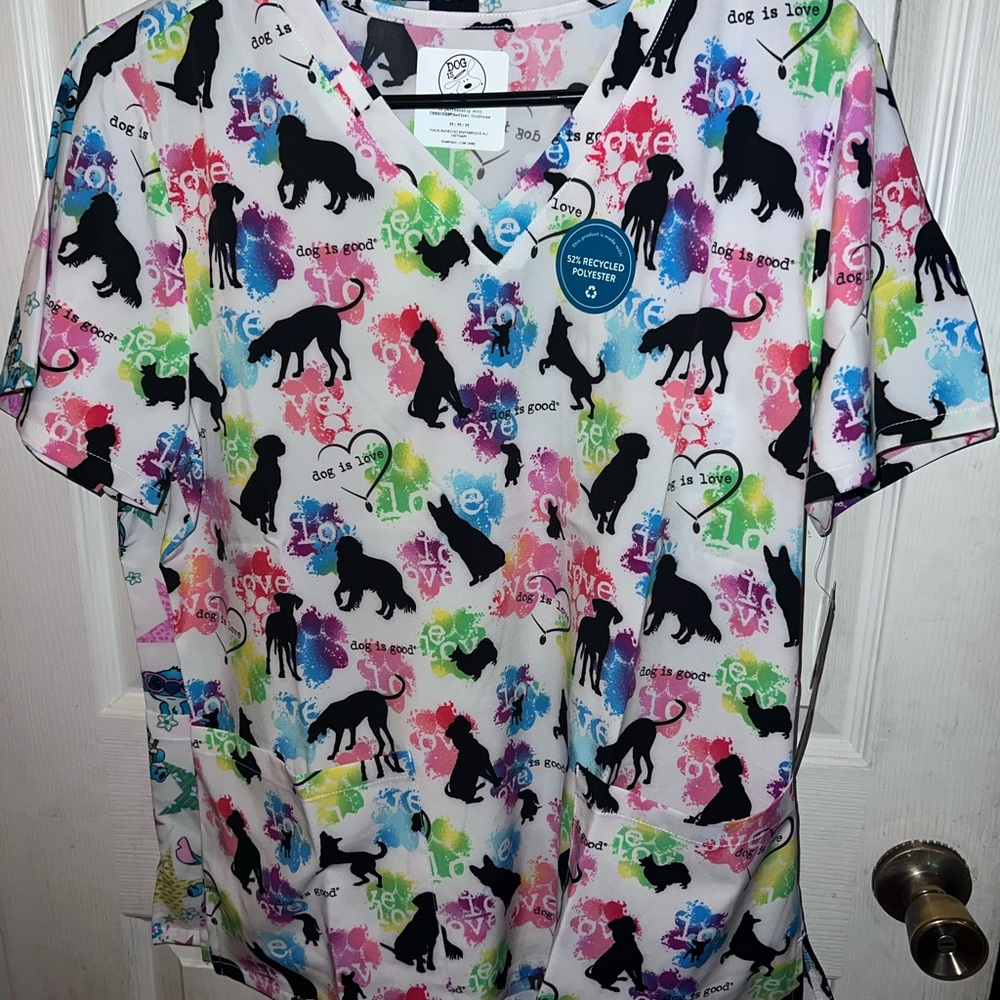 Colorful Dog Print Scrub Top